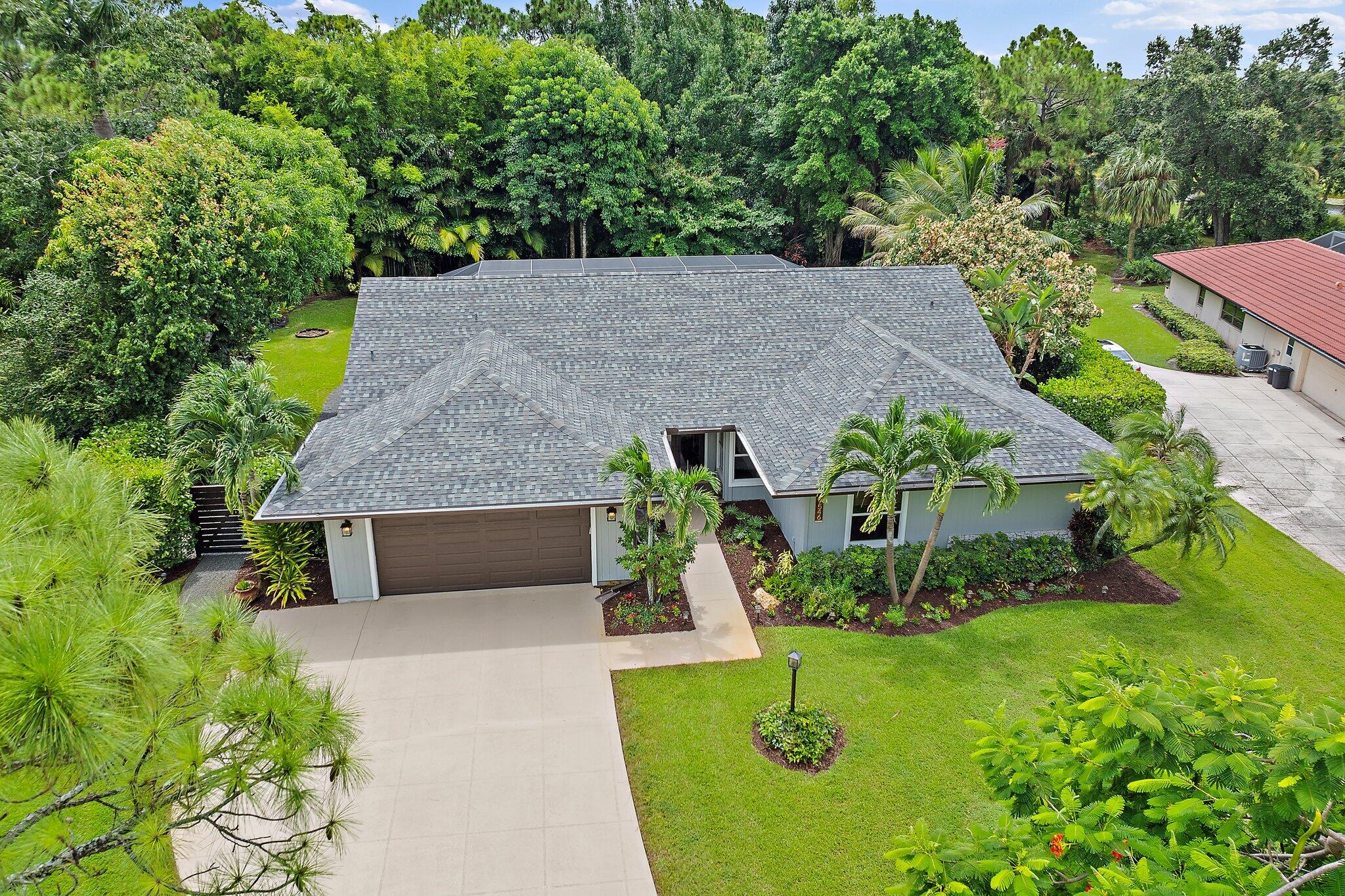 an aerial view of a house