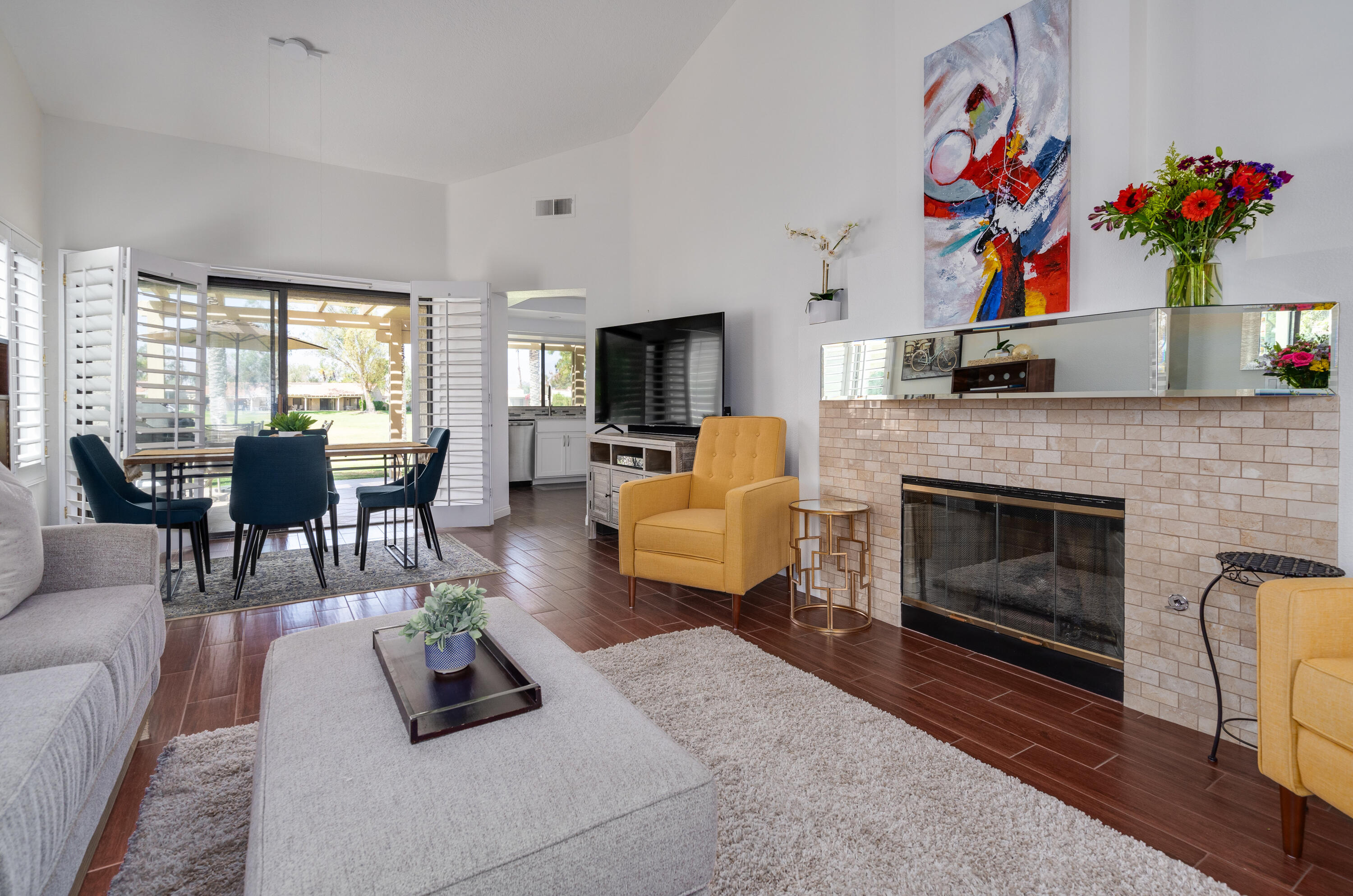 a living room with furniture or fireplace and a large window