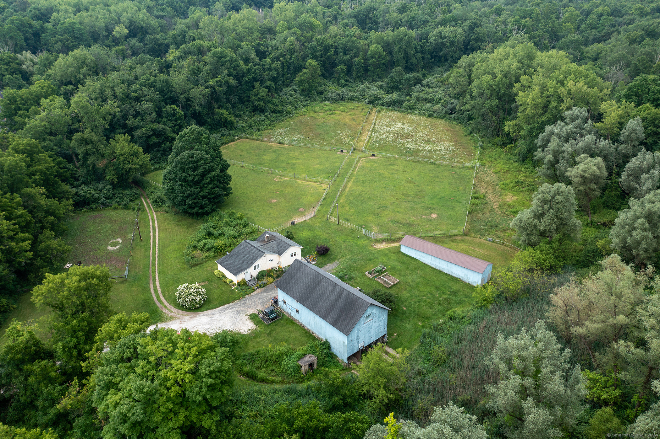 an aerial view of a house