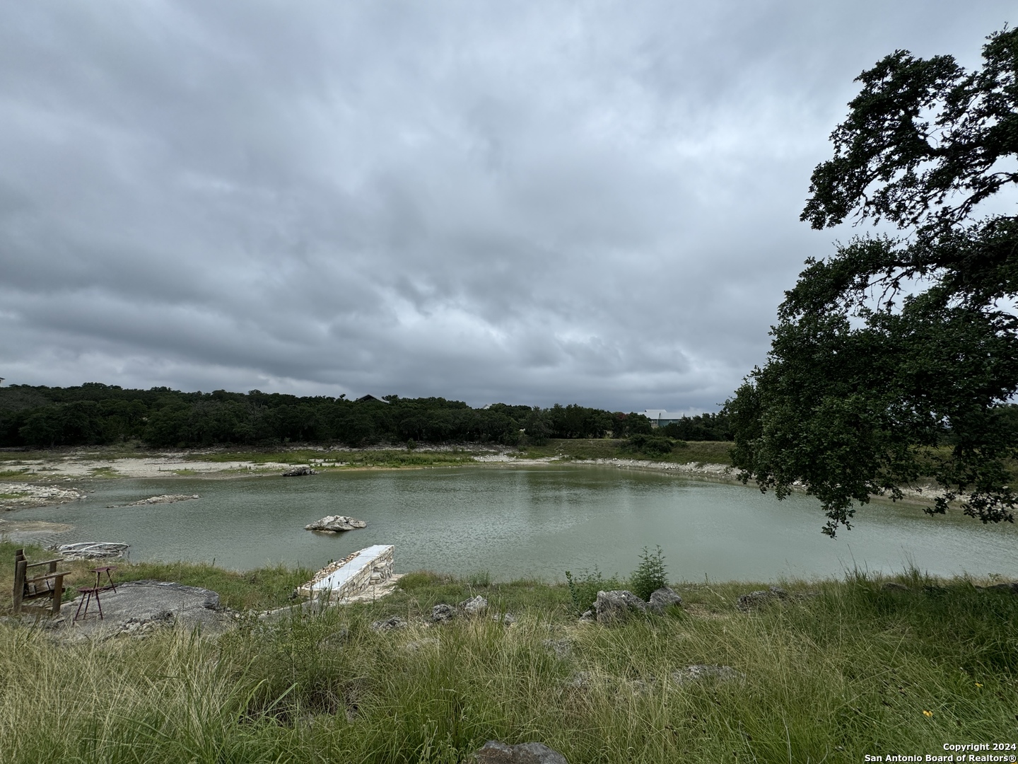 a view of a lake from a yard