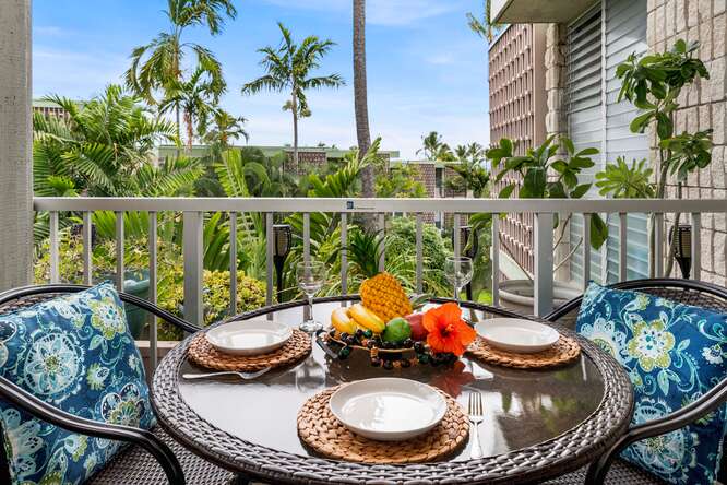 a table and chairs in a patio