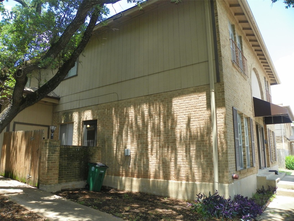 a view of a building from a patio