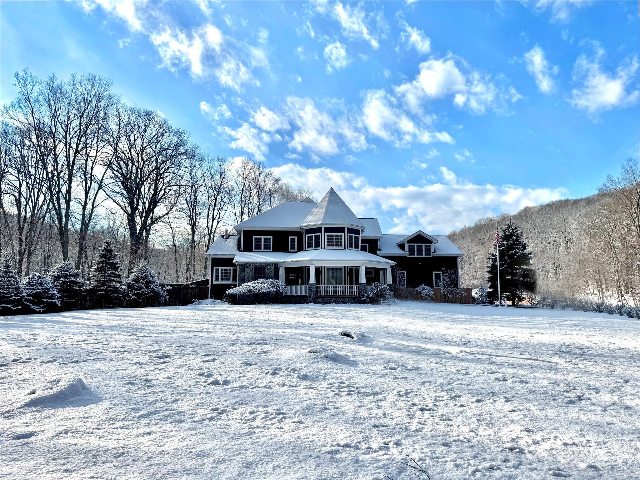 Snow capped lawn and close to ski area