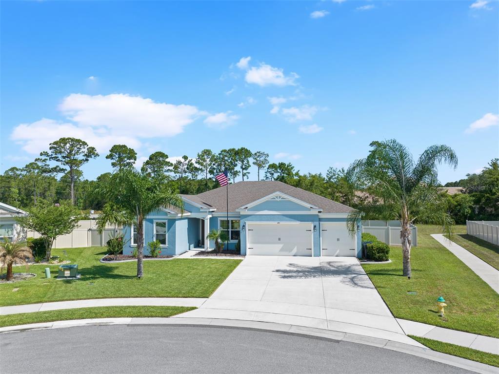 a front view of house with yard and green space