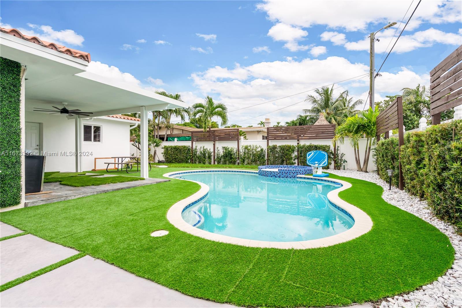 a view of a house with a backyard porch and sitting area