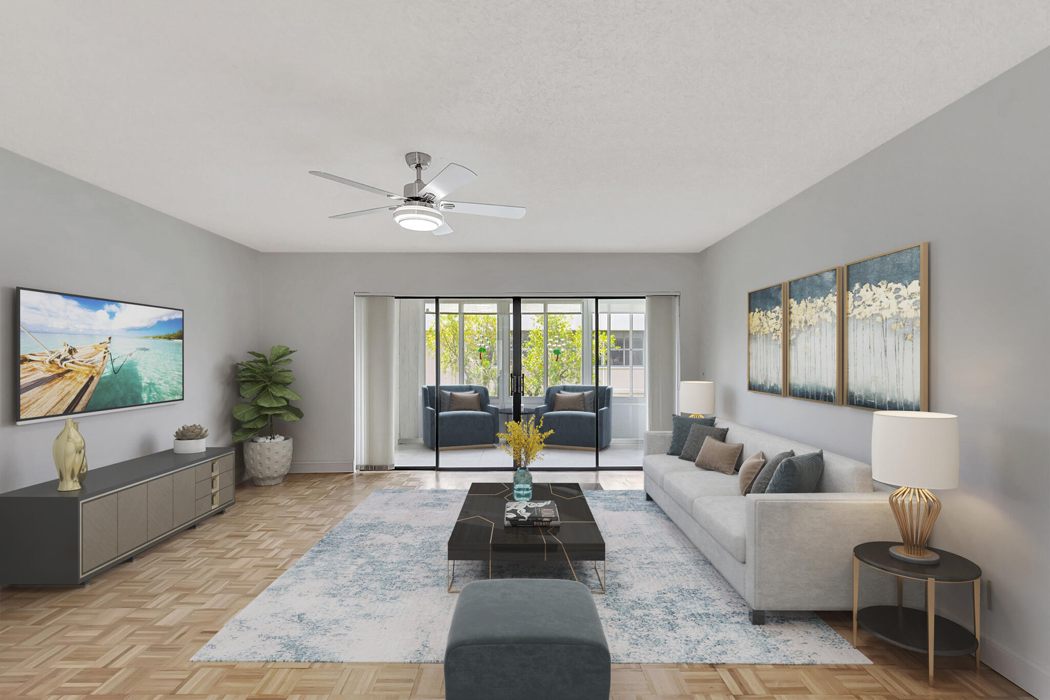 a living room with furniture and a flat screen tv