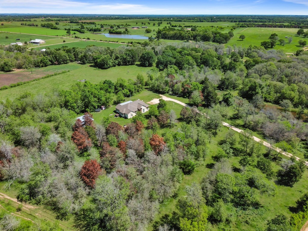 a view of a lush green outdoor space with a lake view