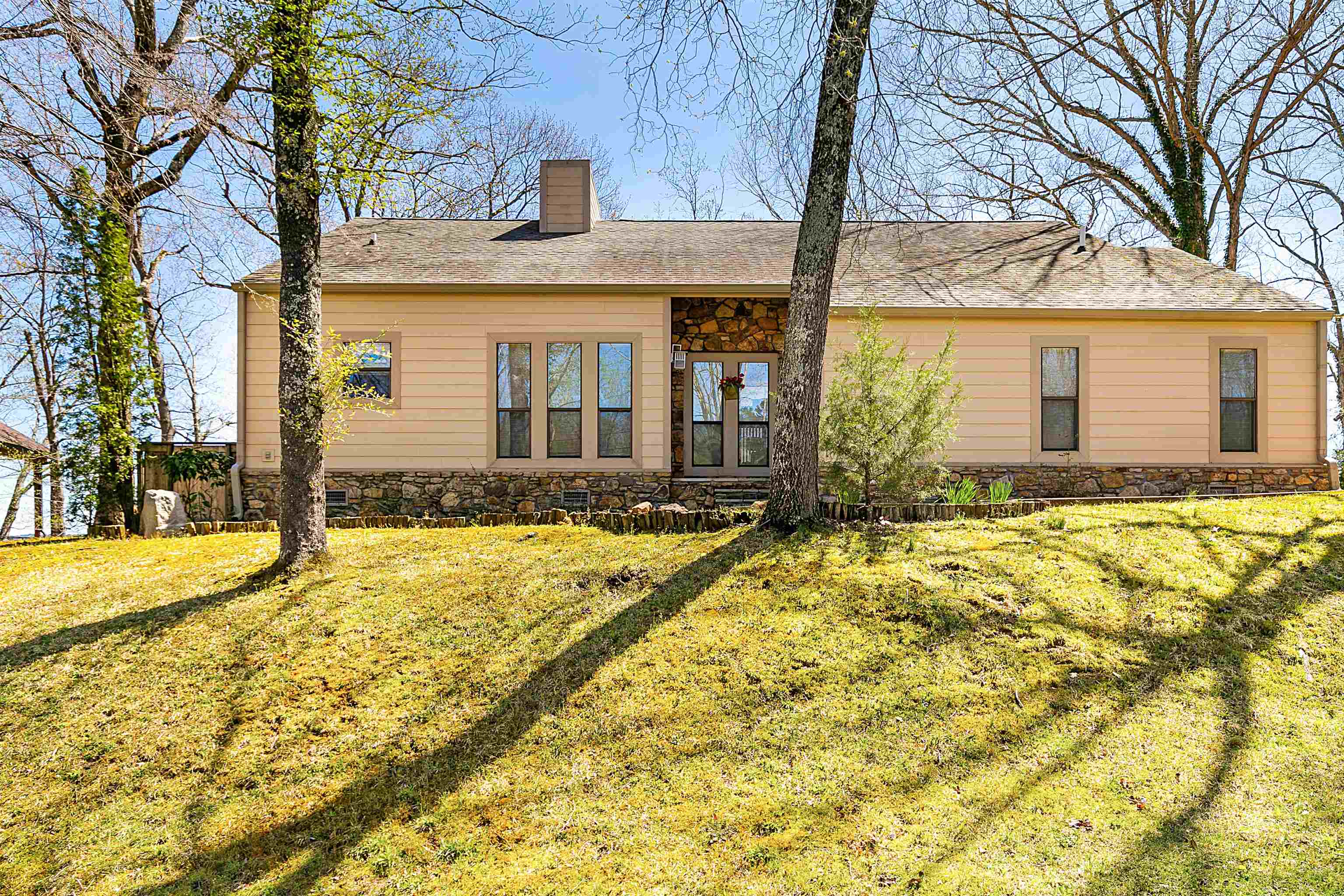 a view of house with a yard