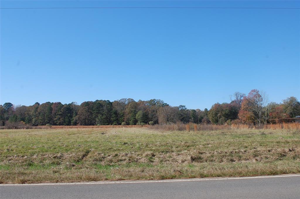 a view of a field with trees in the background