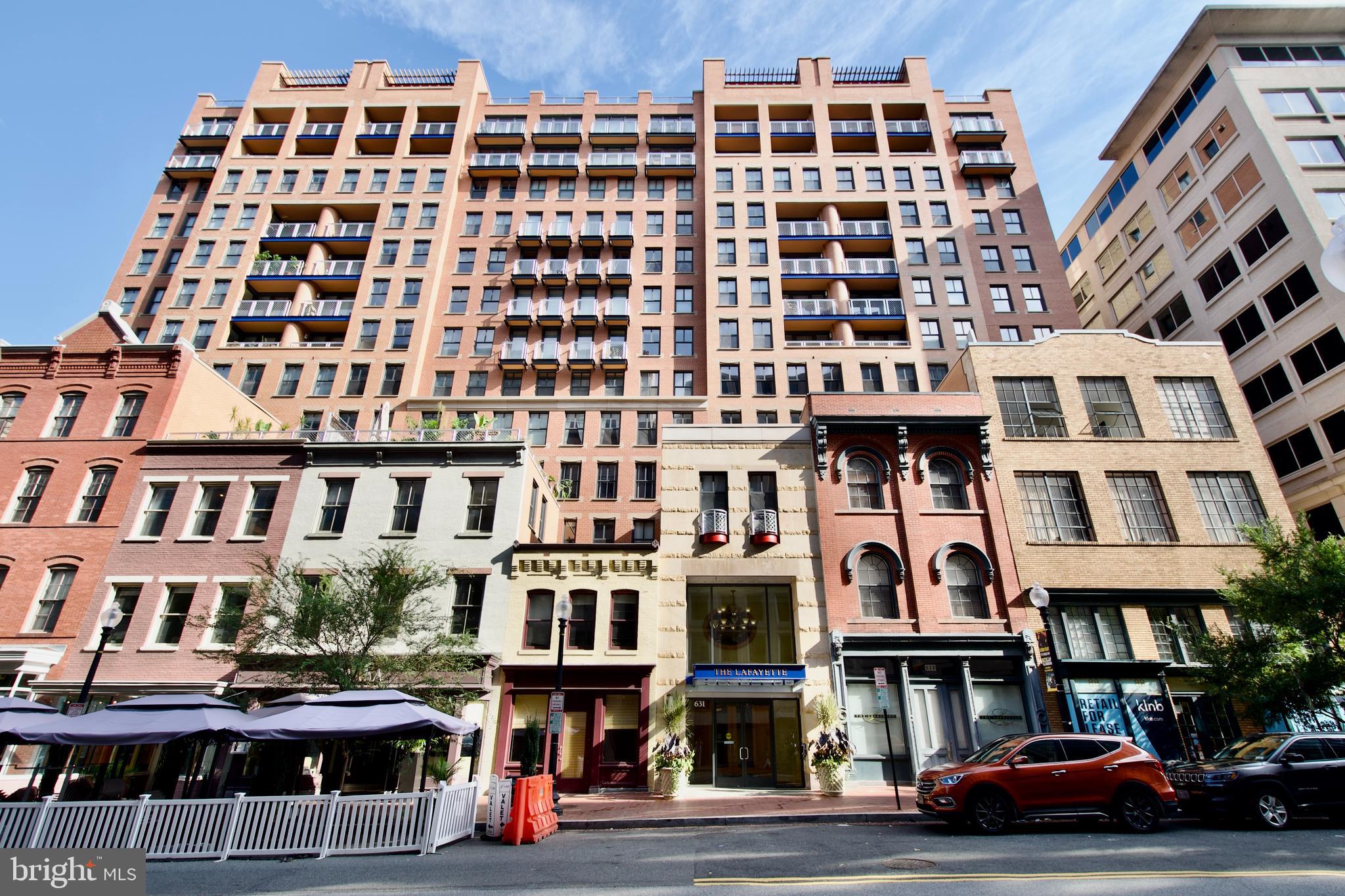 front view of an buildings with a street