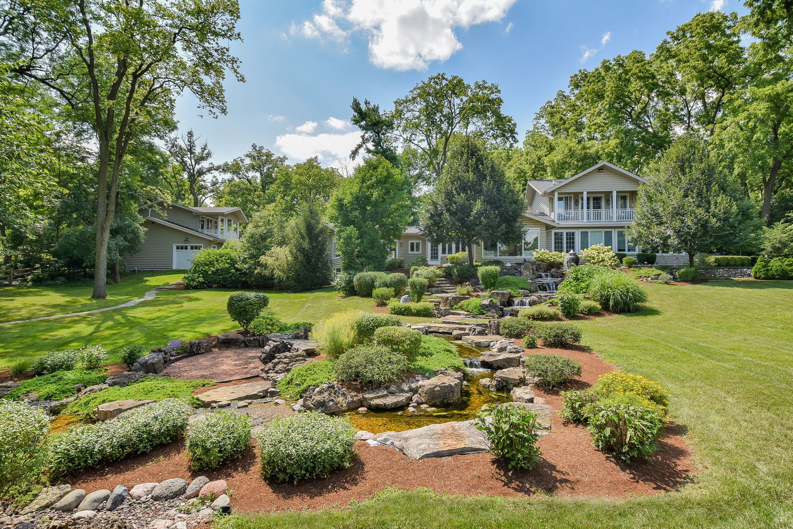 a view of a garden with an outdoor space