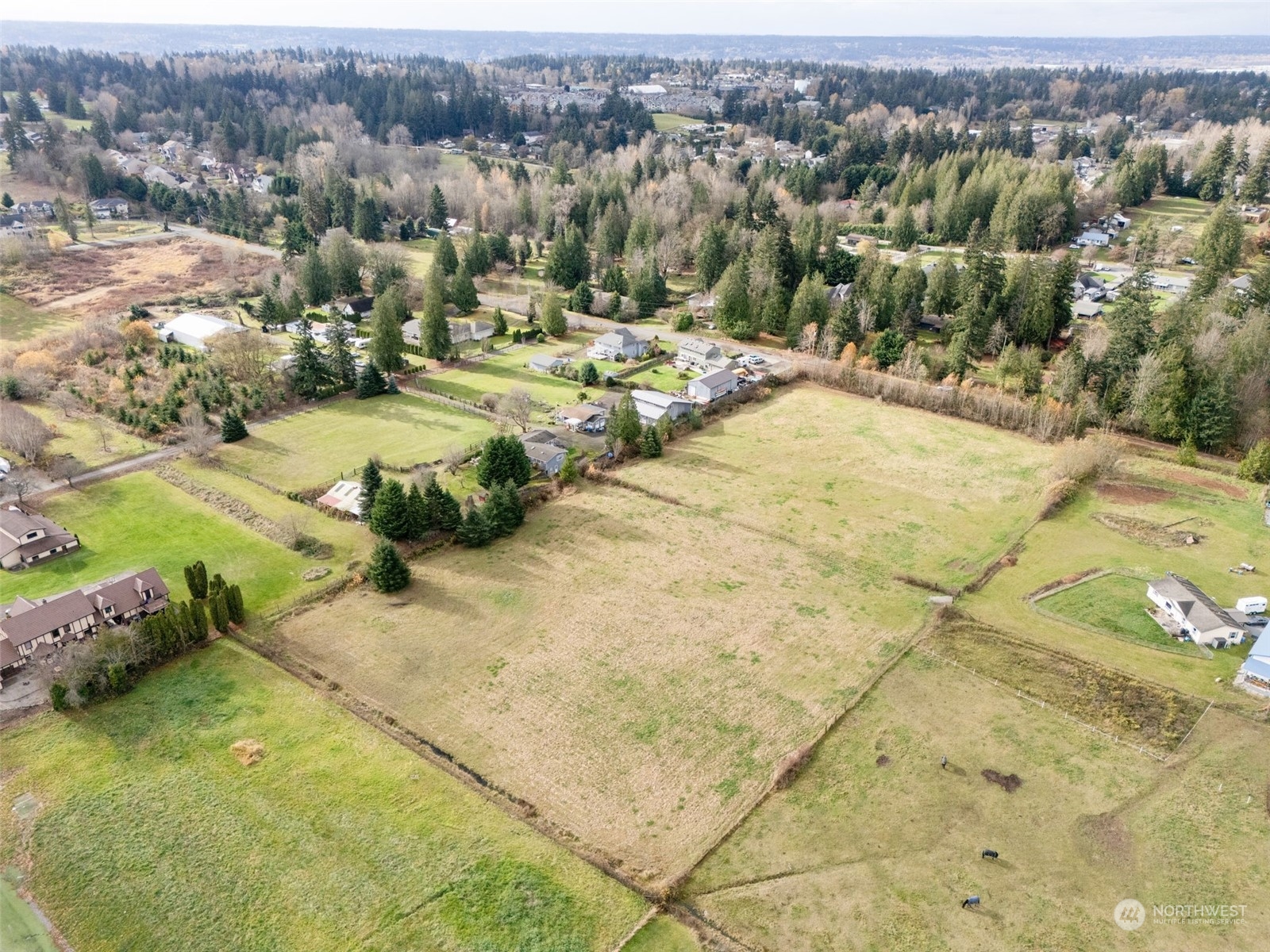 an aerial view of residential houses with outdoor space