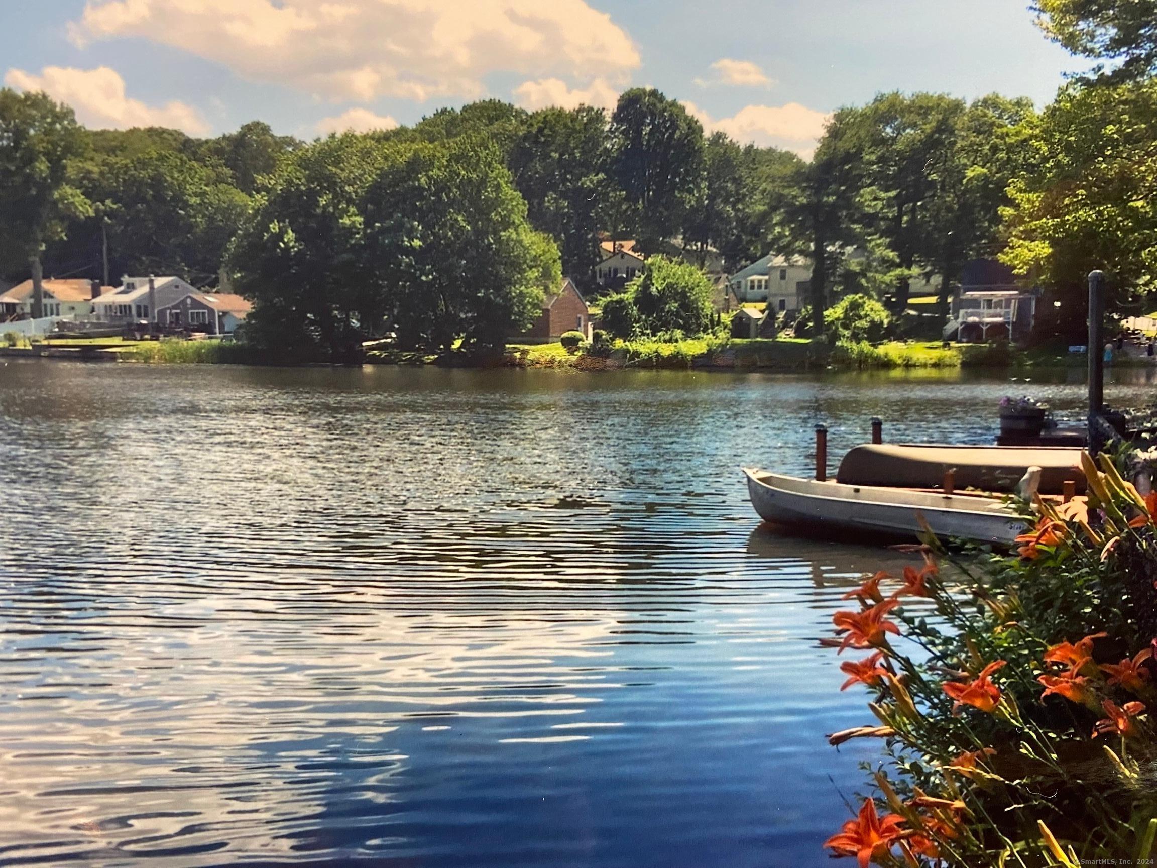 a view of a lake with houses