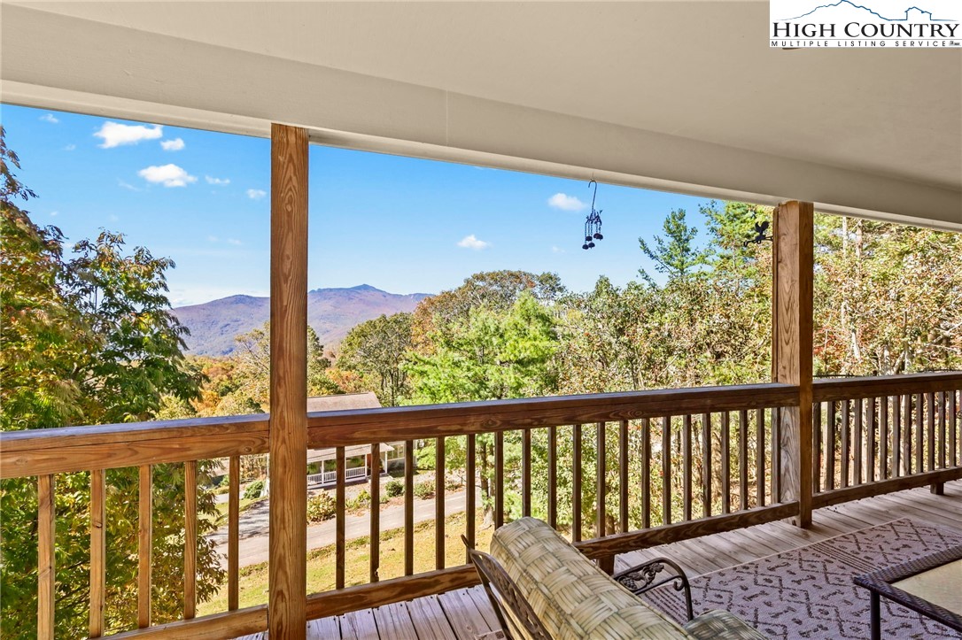 a view of a balcony with chair