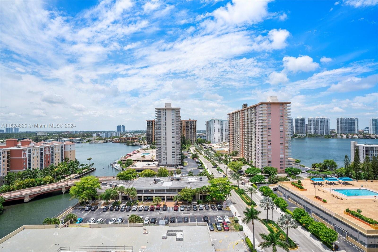 a view of a city and lake