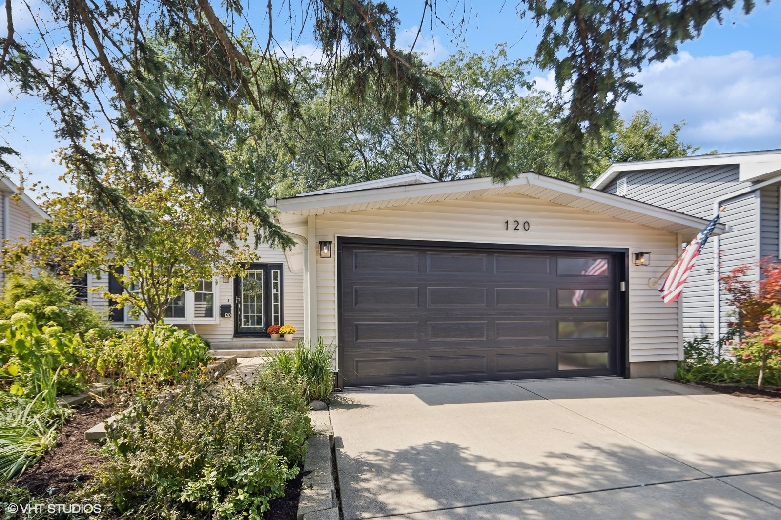 front view of a house with a garage