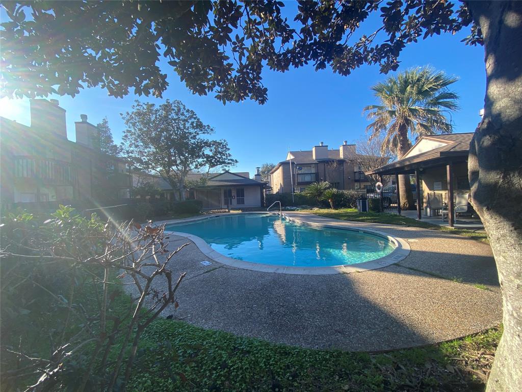 a view of a swimming pool with a yard