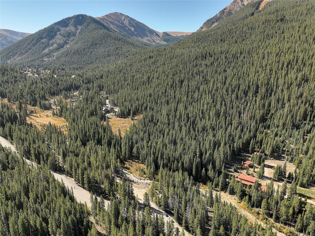 a view of a house with a mountain and a forest