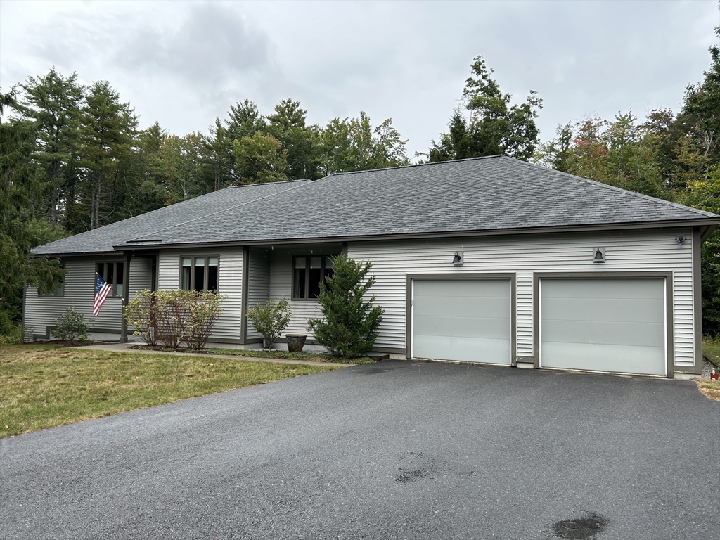 a view of a house with a yard and garage