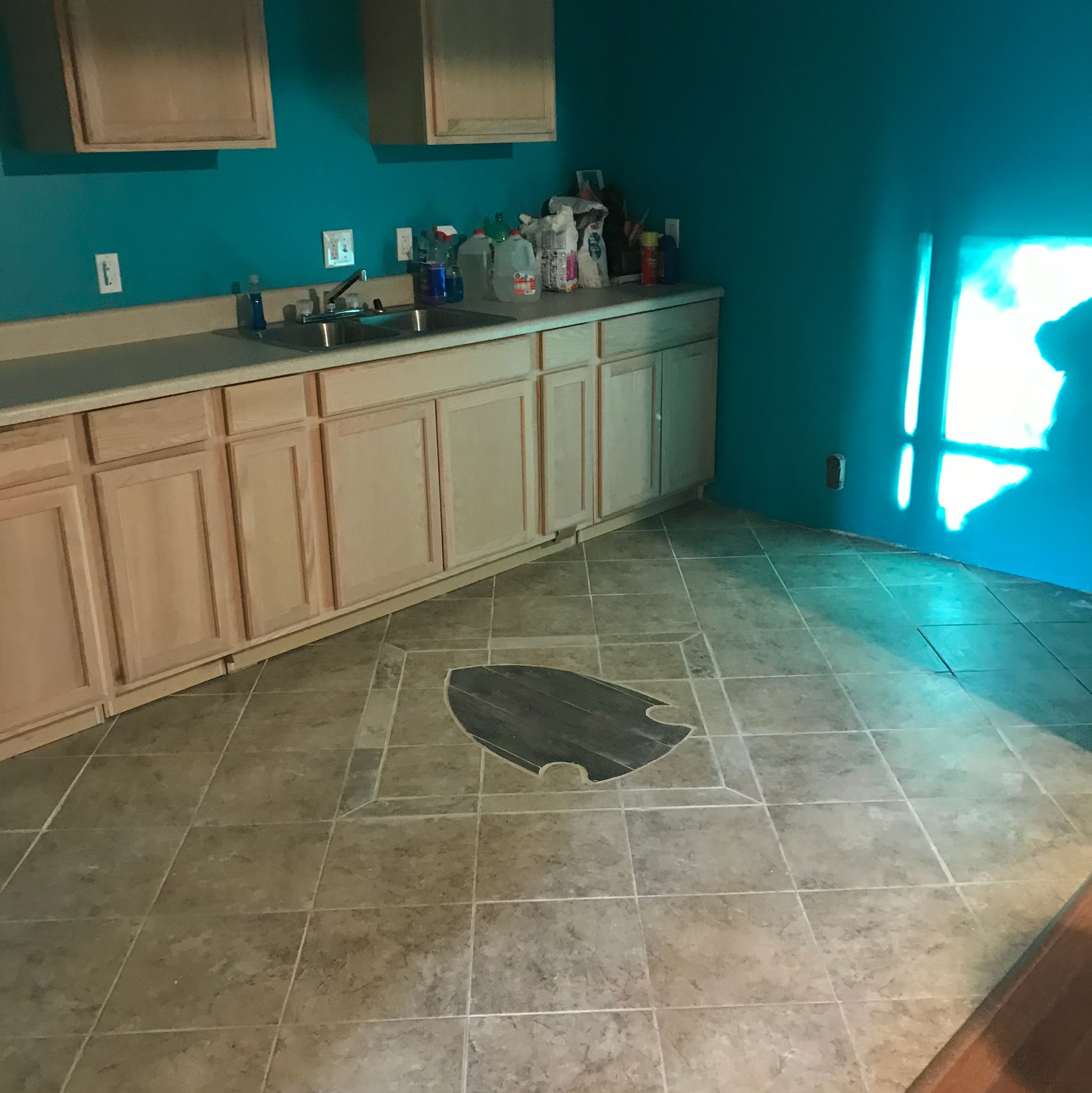 a kitchen with a sink cabinets and utility