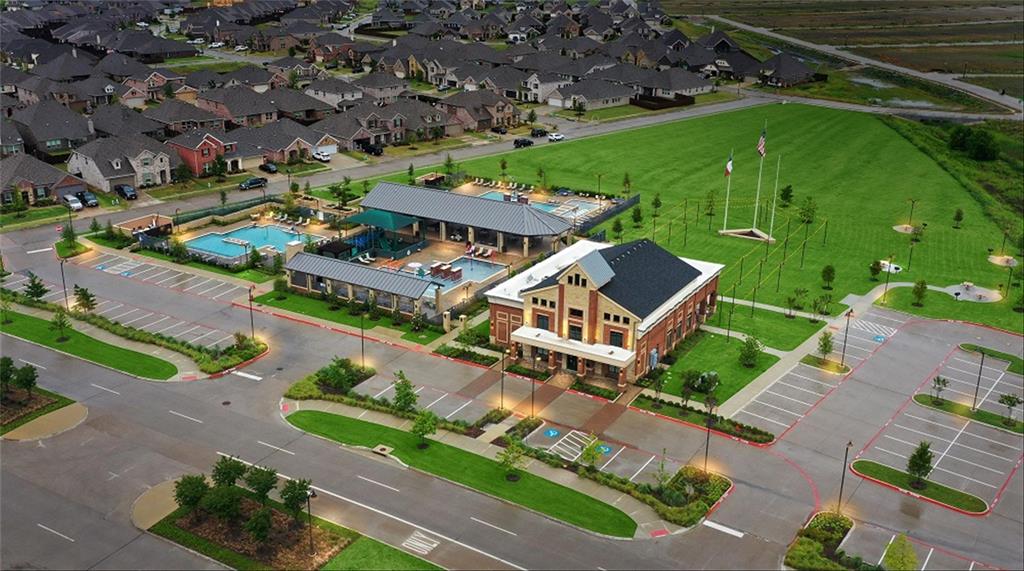 an aerial view of a house with a garden