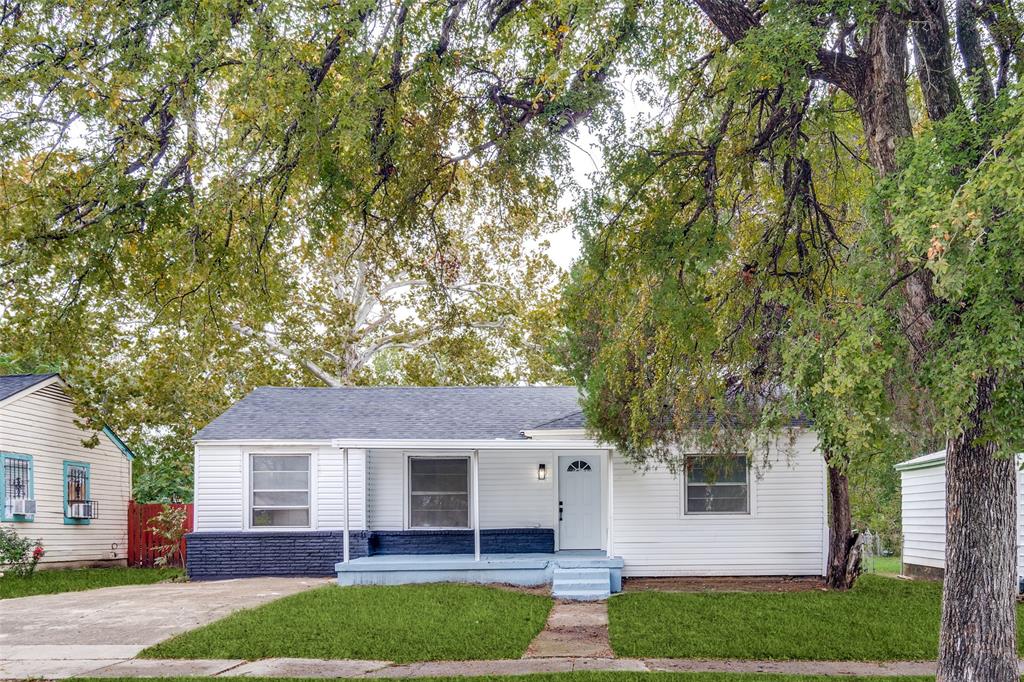 front view of a house with a tree