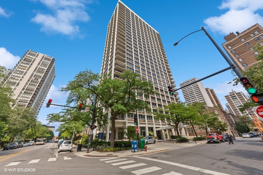 a view of a building and a street view