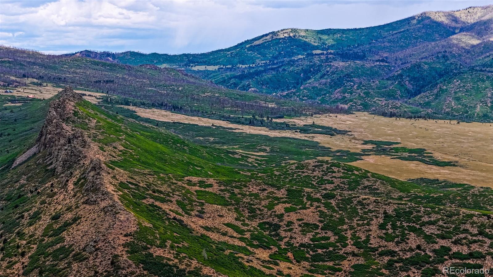 a view of a lush green hillside and mountains