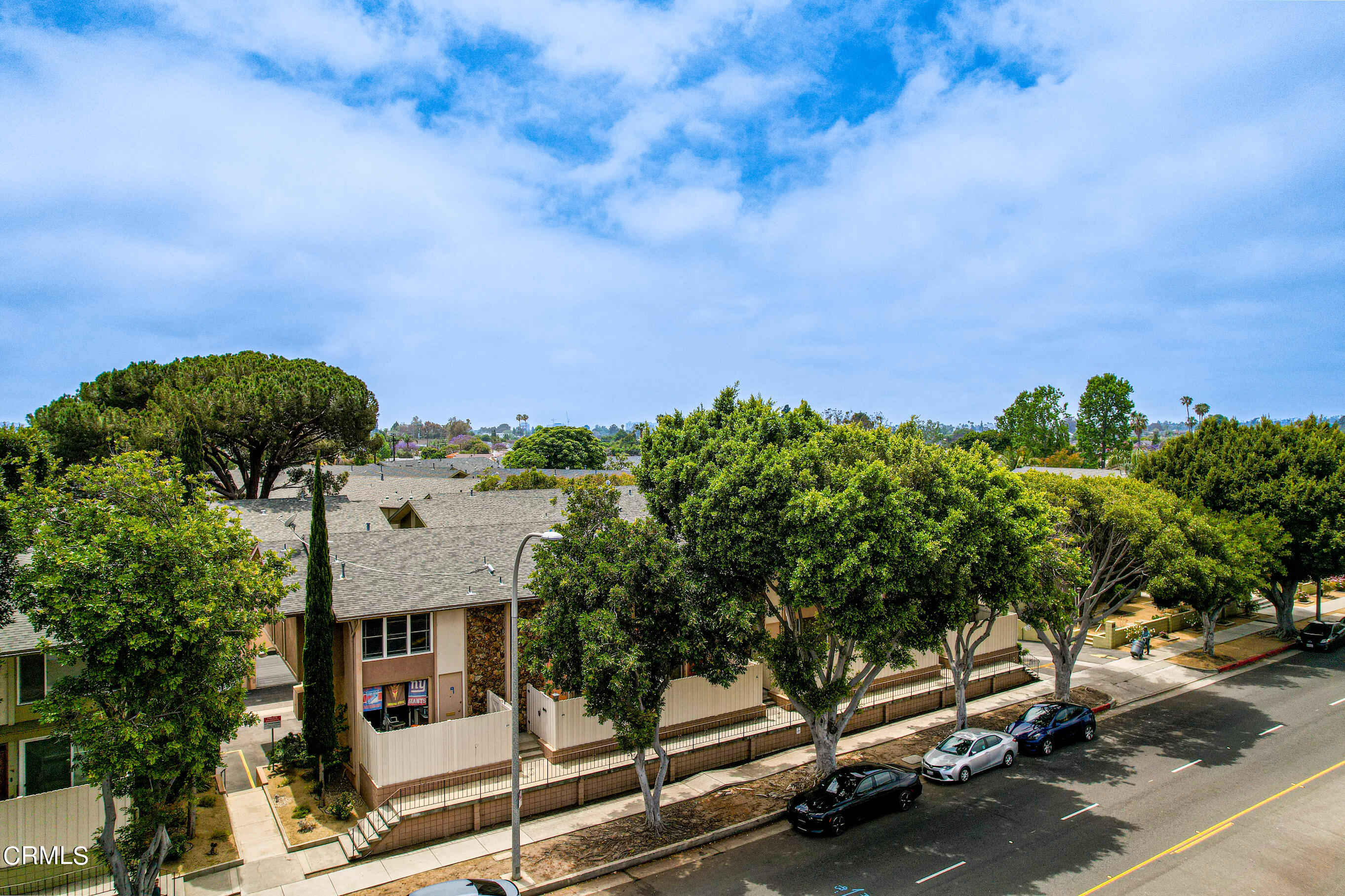 a view of a city street from a building