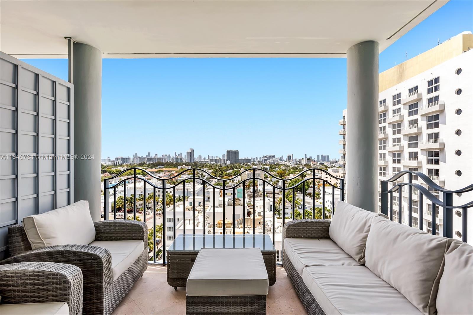 a balcony with furniture and a couch