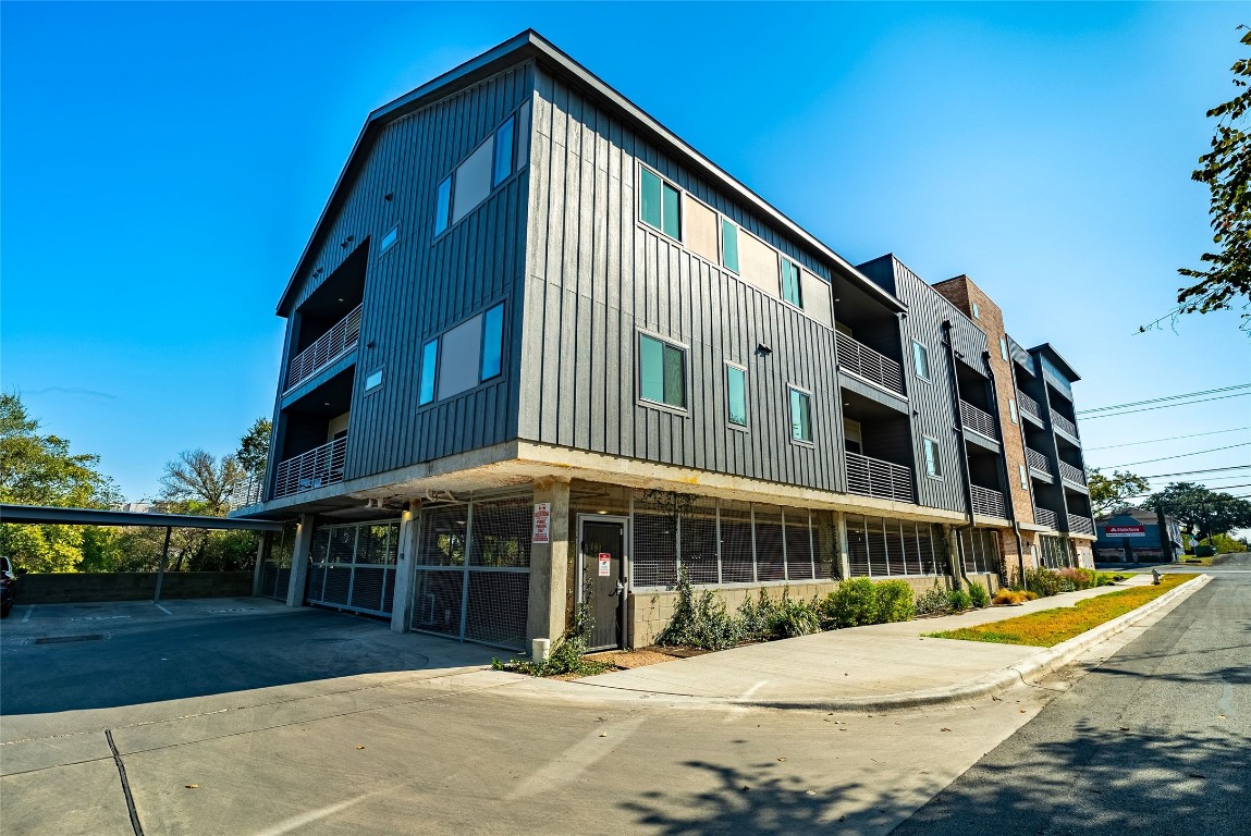 a front view of a building with street