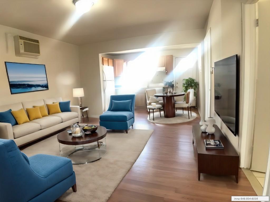 a living room with furniture a rug and a flat screen tv