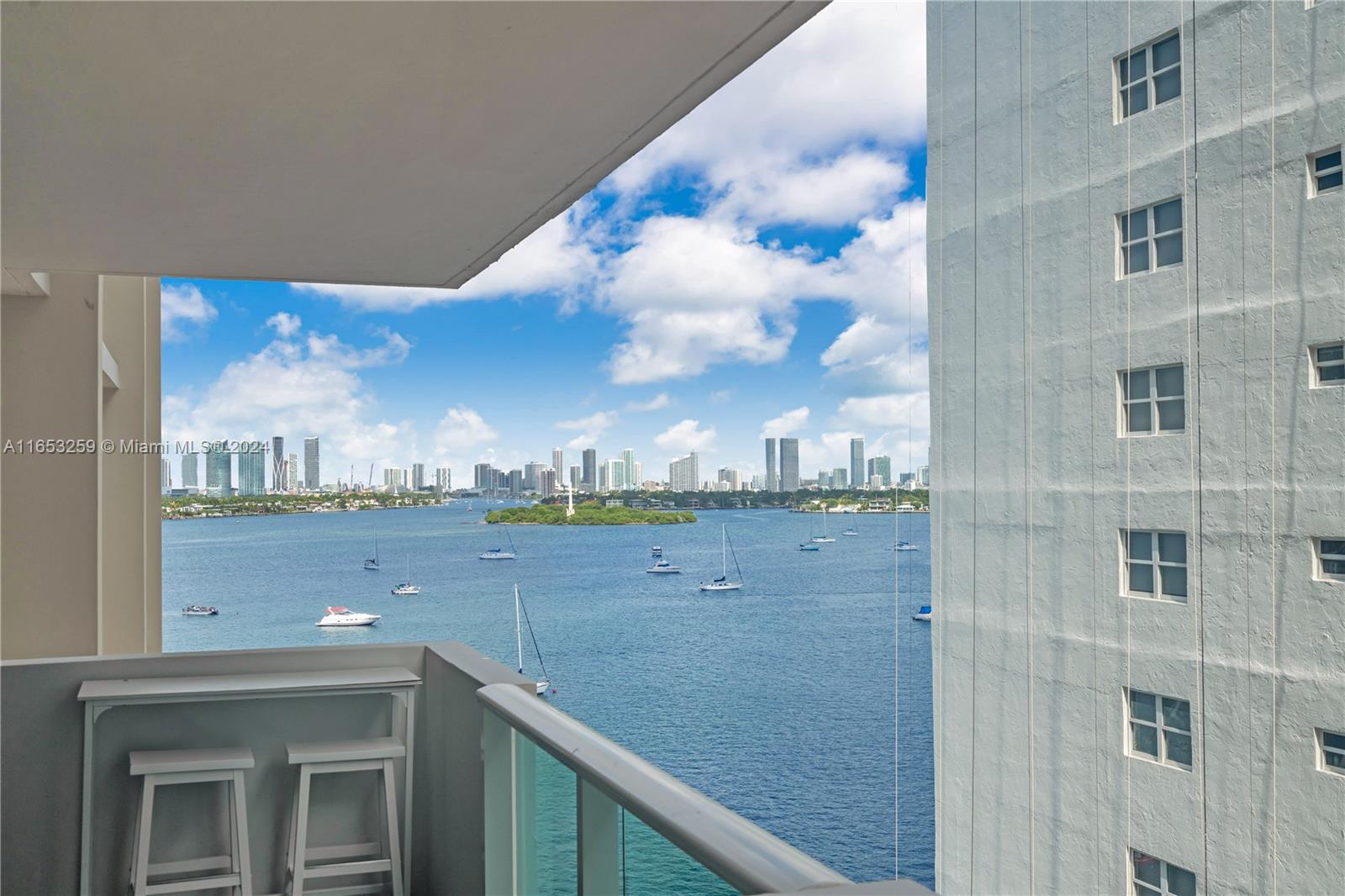 a view of a lake from a building