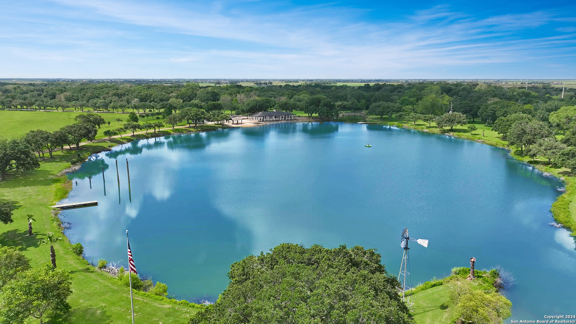 a view of a lake with a city