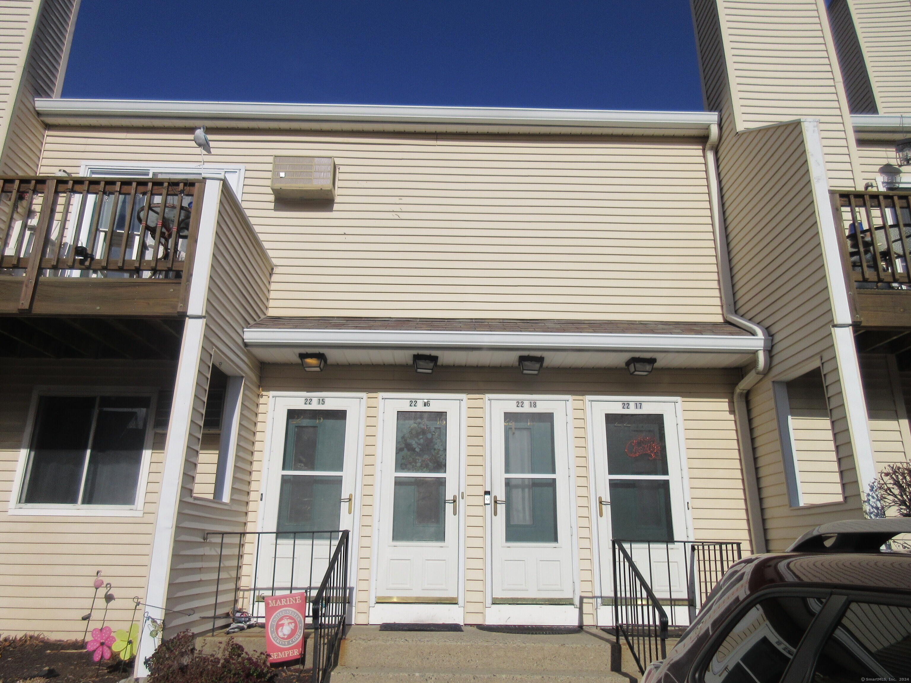 a view of a house with a large window