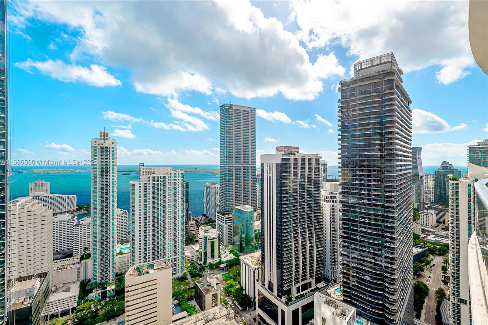 a city view with tall buildings