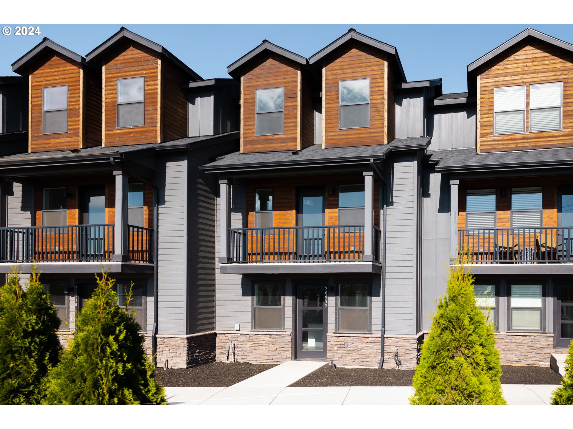 a front view of residential houses