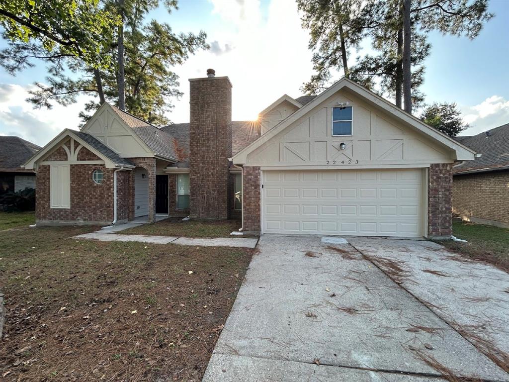 a view of a house with a yard and garage