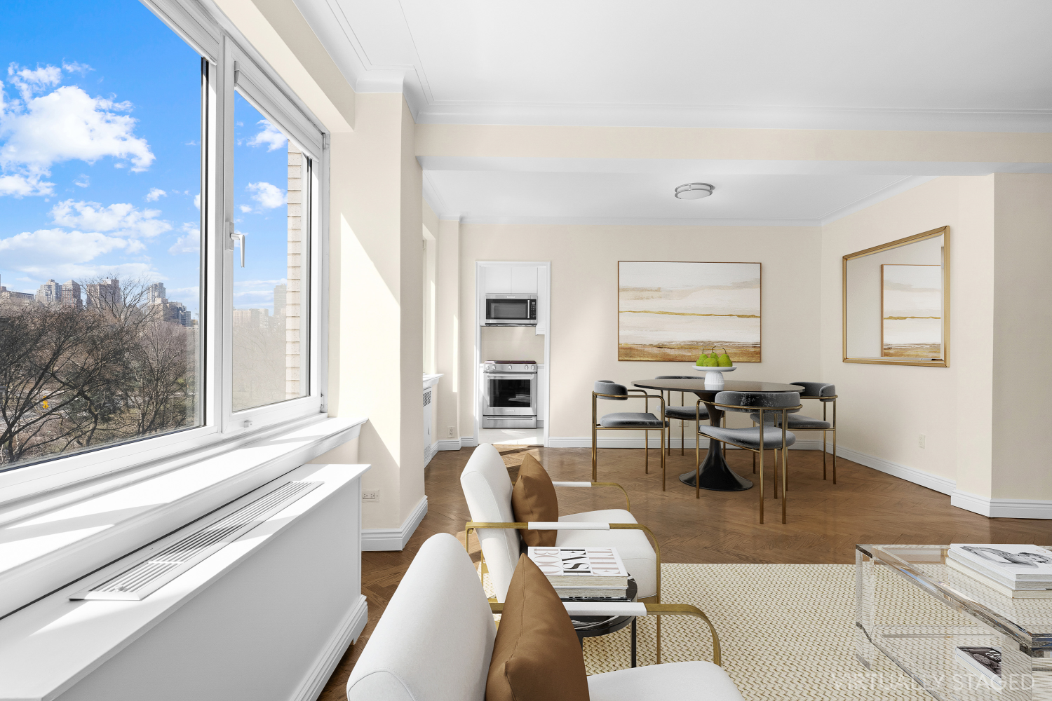 a living room with furniture window and wooden floor