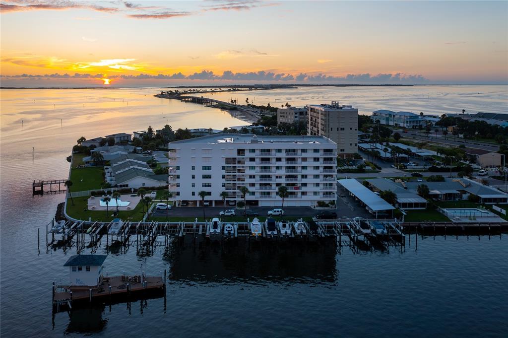 a view of a city and ocean view