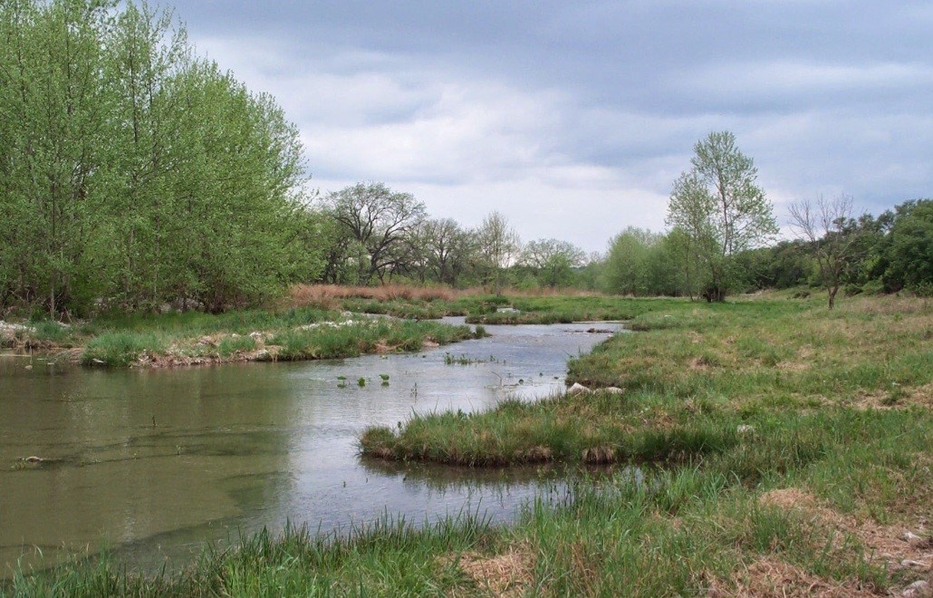 a view of lake and green space