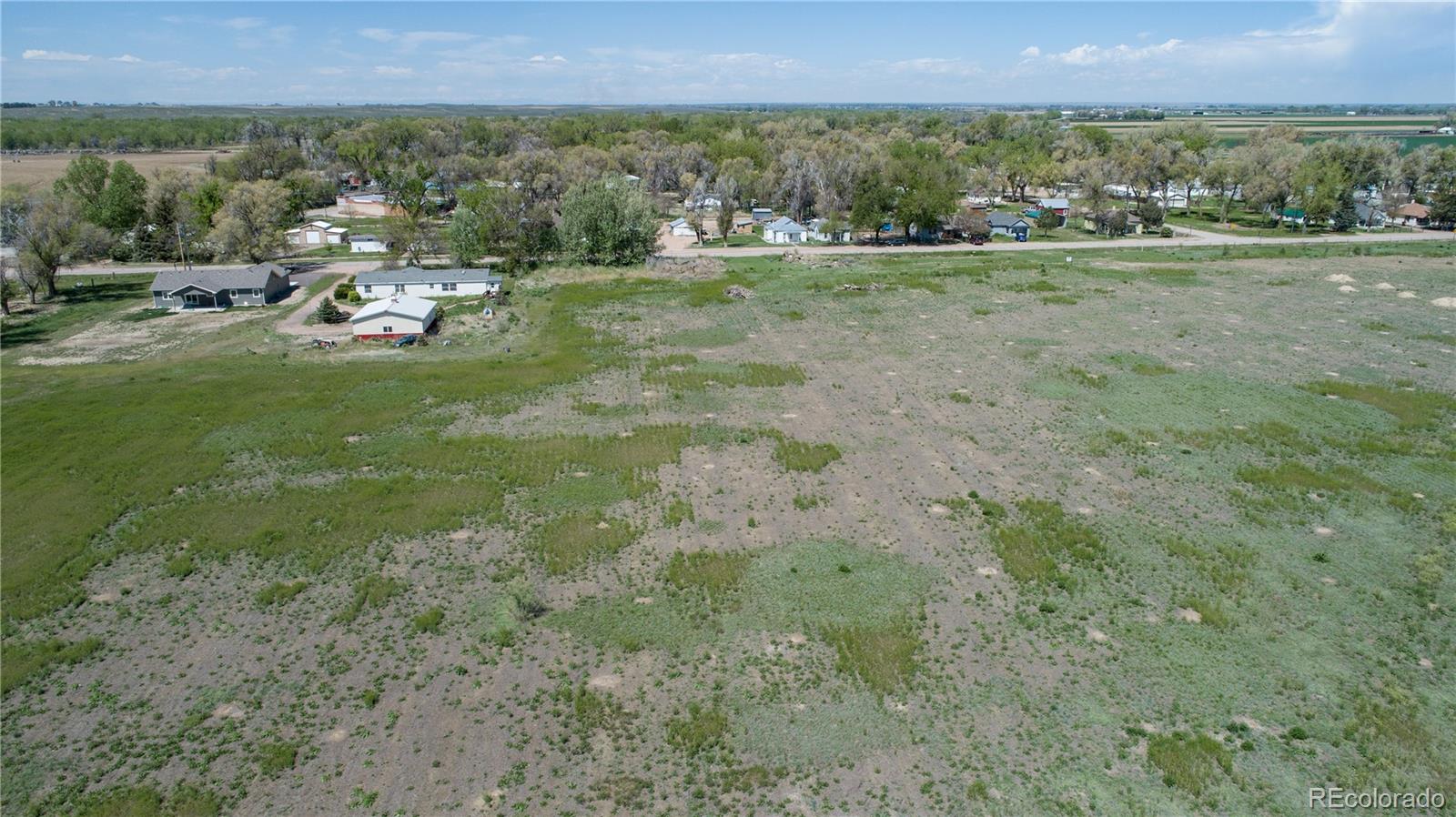 a view of a field with an trees