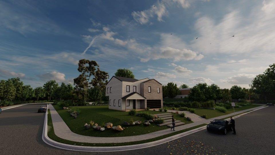 a view of a house with a sink yard and mountain view