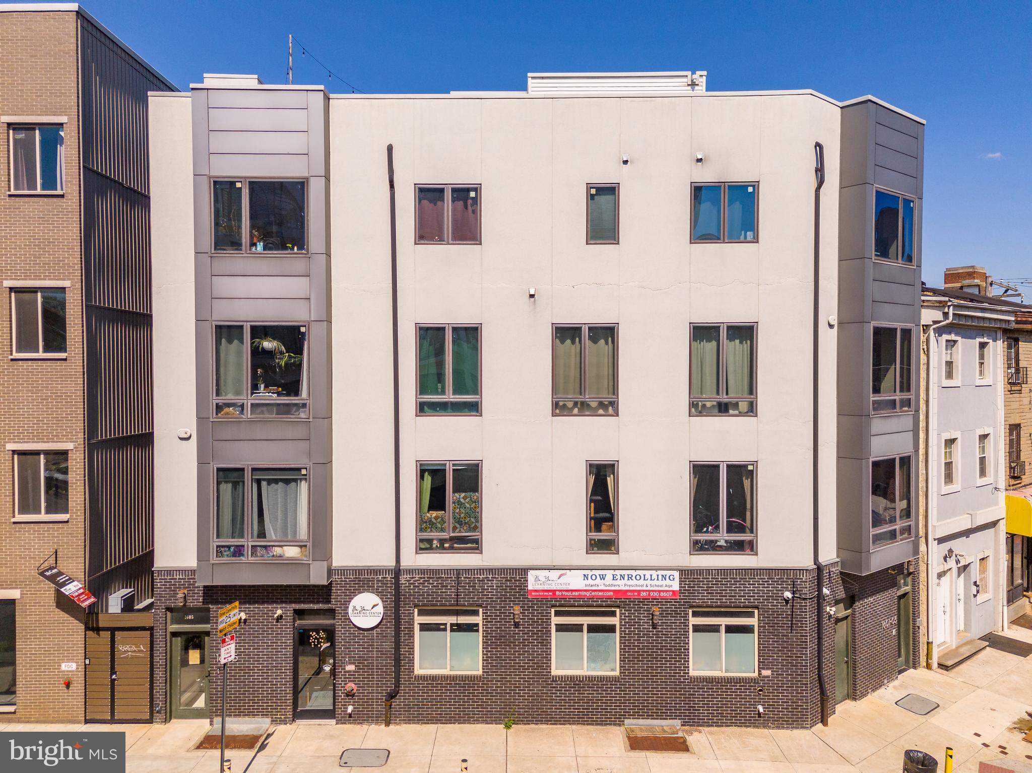 a view of a building with many windows