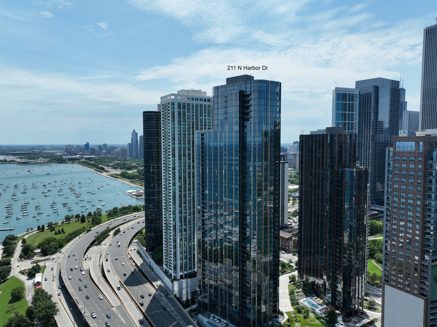 a view of a city with tall buildings