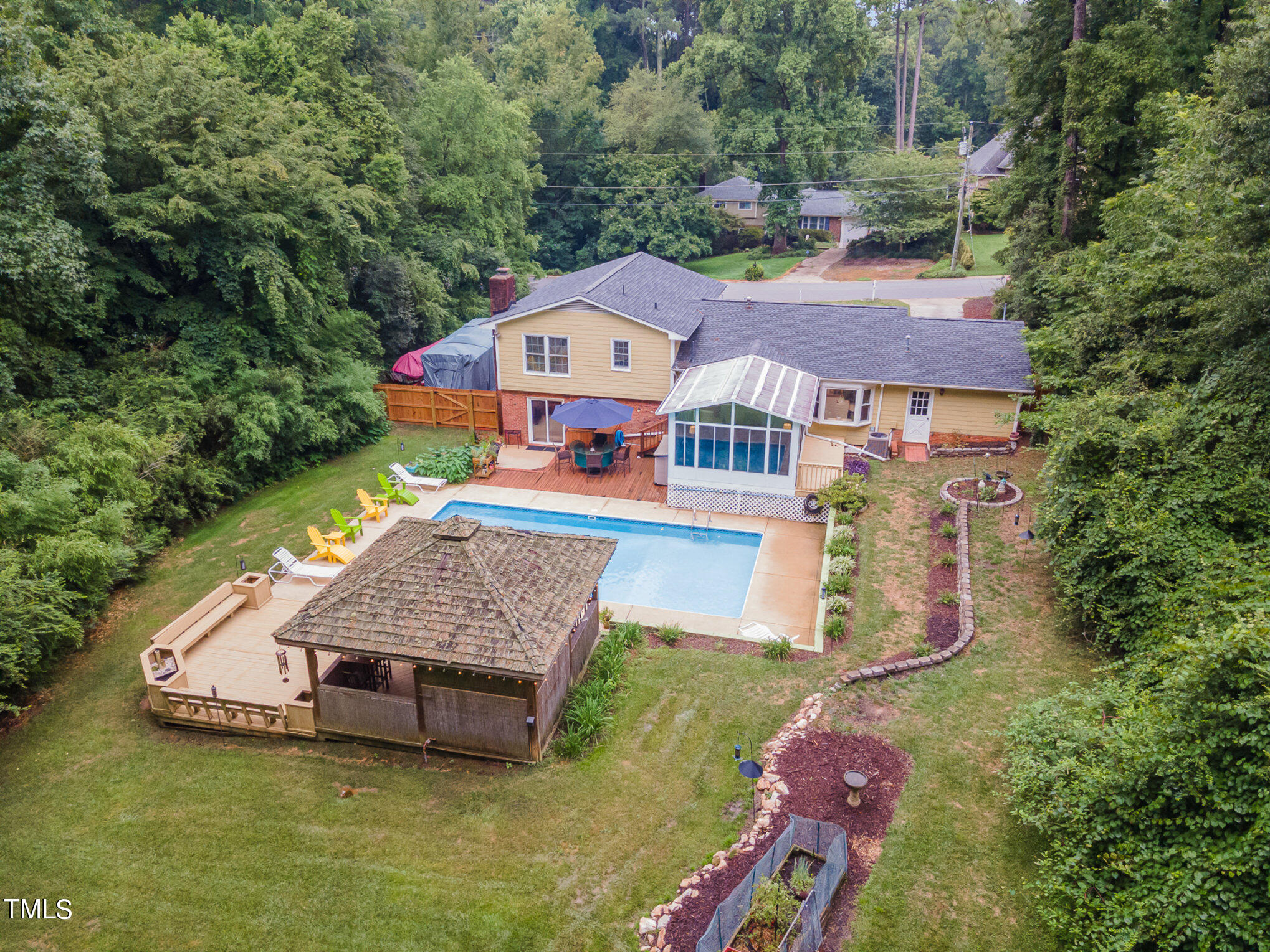 an aerial view of a house