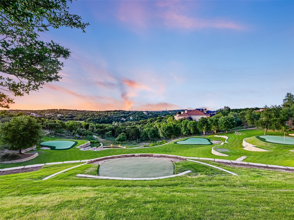 a view of a golf course with a garden