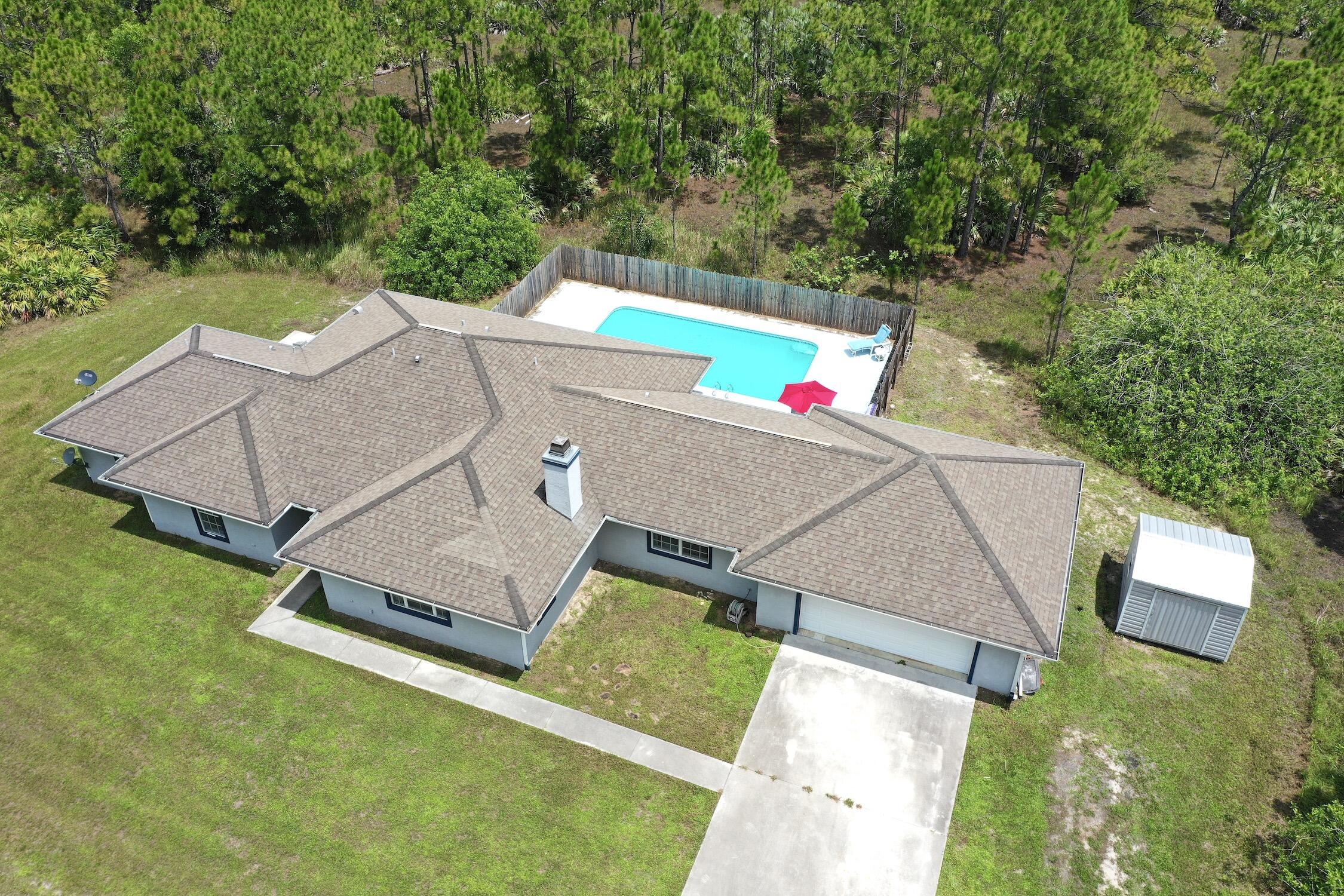 an aerial view of a house