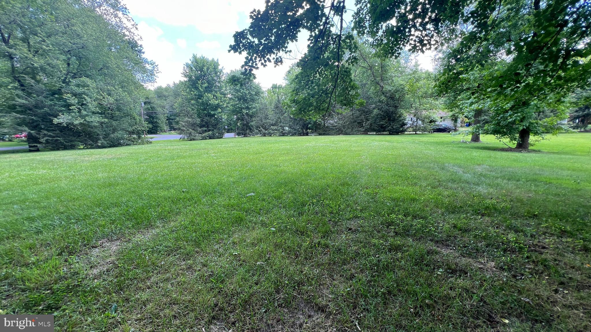 a view of green field with trees in the background