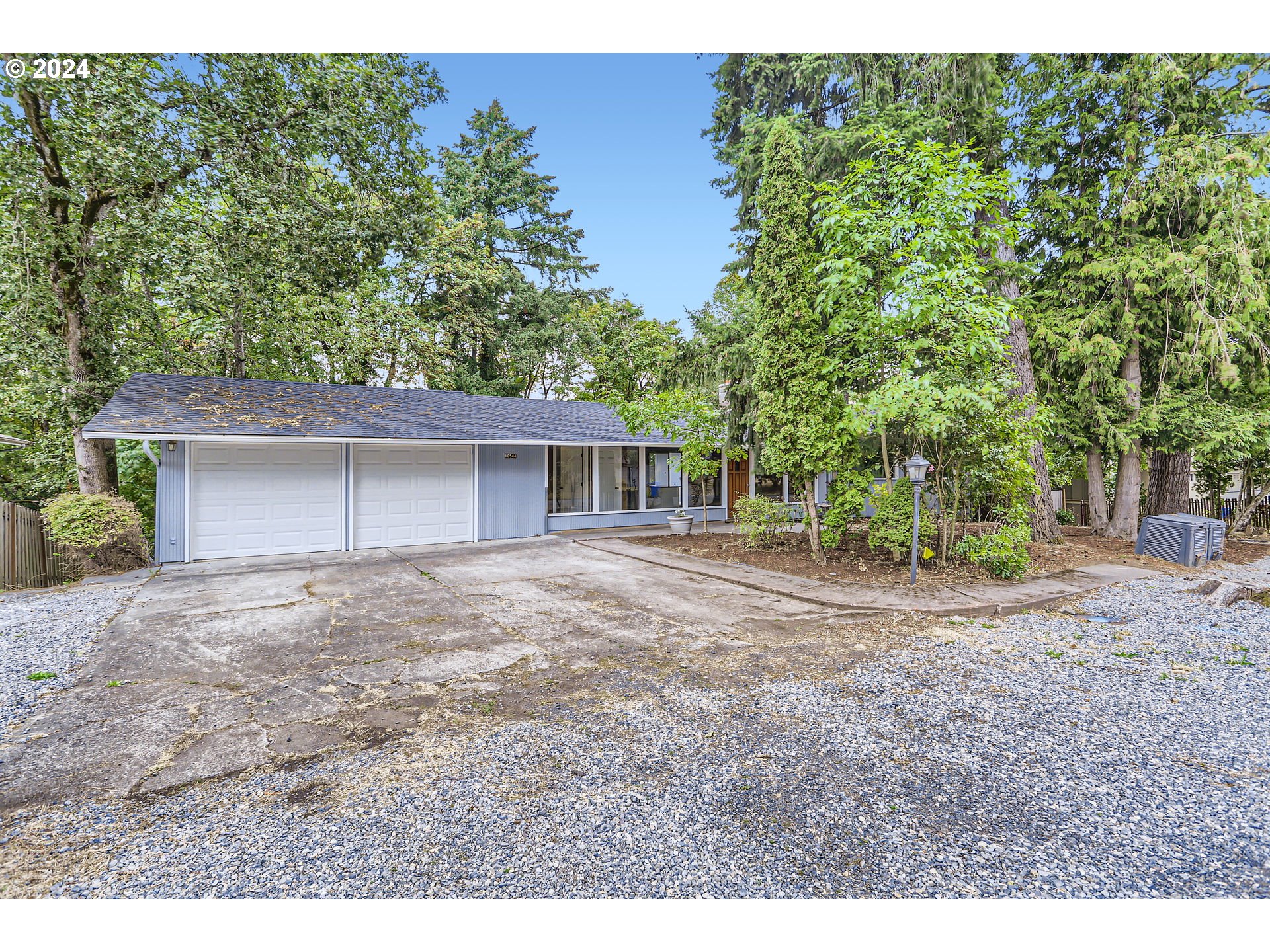 a view of a house with a yard and large tree